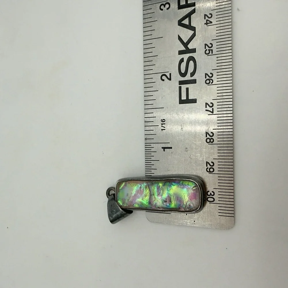 Vtg Charles Albert Opalacence Dichroic Art Glass  Pendant Fine Streling Modernis